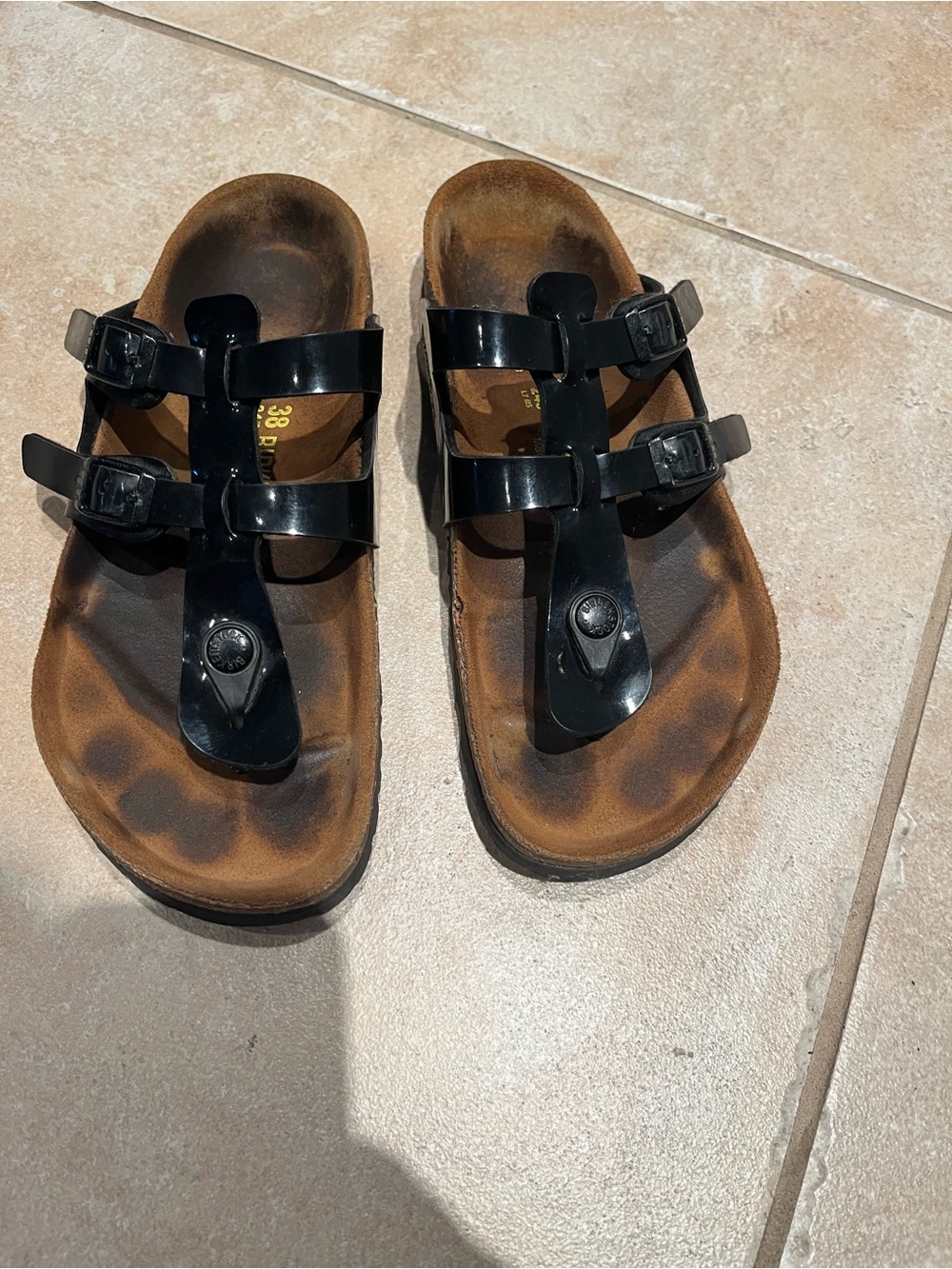 Birkenstock Black Patent Toe-Post Sandals